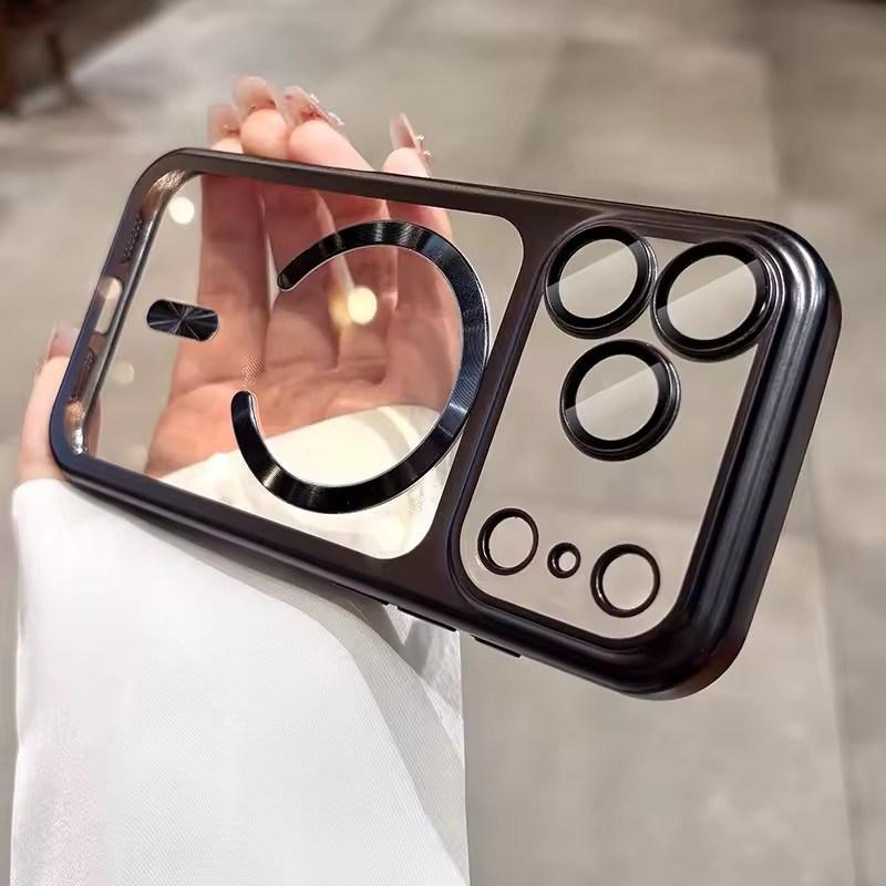 

for iPhone17 Luxury Transparent Plating Magsafe Case for iPhone 17 16 15 14 13 Pro Max Soft TPU Camera Protector Cover iPhone 13