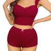Sleeveless Ribbed Scalloped Camisole & Shorts - European/American Style Women's Casual Homewear