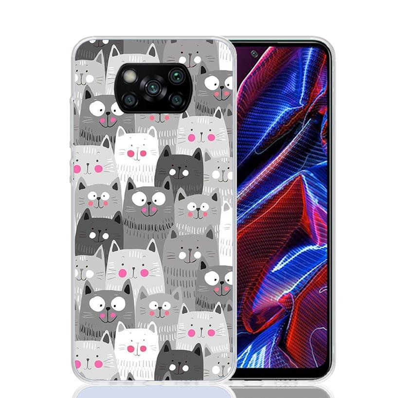 Cartoon Cute Cats Background Case Phone Cover for Xiaomi Poco X3 Nfc X5 X6 X7 X4 Gt F6 F5 Pro F4 F3 M5S M5 M4 M3 5G Trend Fundas