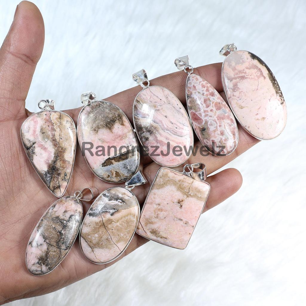 Pink Rhodochrosite Gemstone Pendant Bezel Pendant Sterling Silver Pendant Mix Shape Rhodochrosite Pendant Necklace Handmade Pendant Girls Pendant