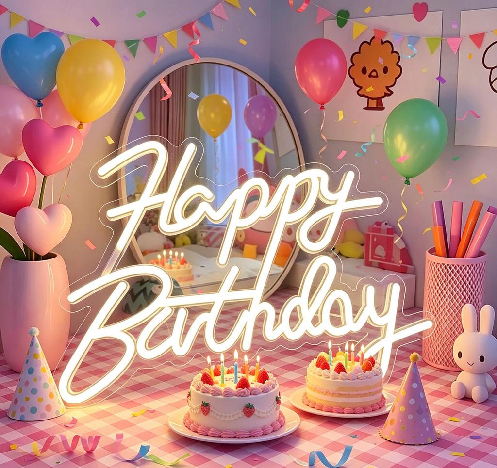 LED Neon Happy Birthday Decorative Sign - Acrylic Light for Party Atmosphere