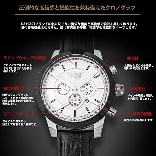 Days Art Original Chronograph Watch Genuine Leather Belt Buckle Clasp White Dial Large Battery Operated Quartz Men's