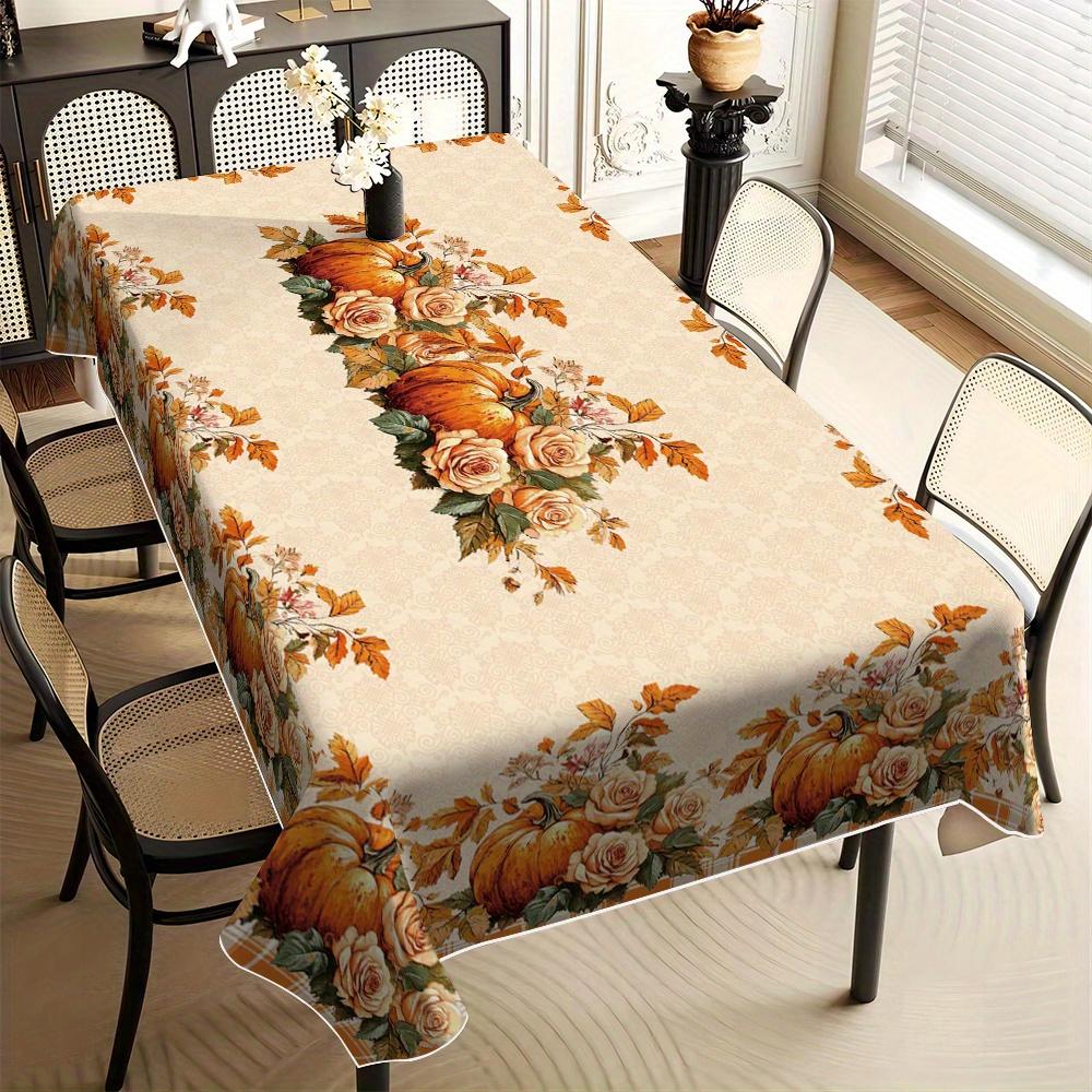 Herfst Pompoen Roos Rechthoekige Tafelkleed voor Tafeldecoratie Herfst Thanksgiving Esdoornbladeren Print Tafelkleed Feestdecoratie 140x180cm