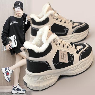 Fleece Gevoerde Onhandige Sneaker Dames 2023 Winter Nieuwe Koreaanse Warme Sport Platform Schoenen Tij Katoenen Schoenen Hoogte Toenemende