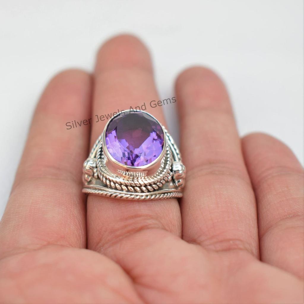 925 Sterling Silver Amethyst Ring, Purple Gemstone Ring, February Birthstone Ring, Handmade Ring, Oval Amethyst Designer Ring, Promise Ring