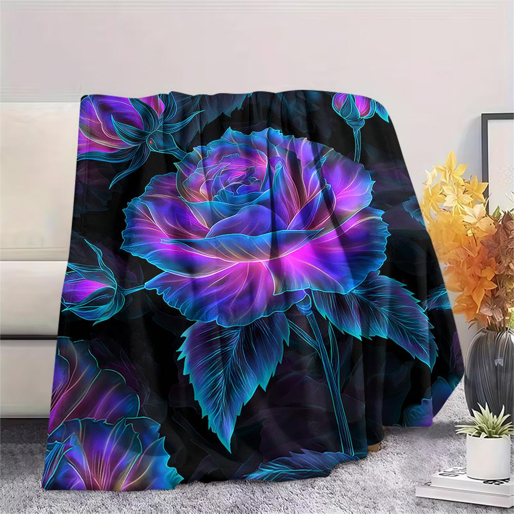 Rose Print Flannel Blanket, High Quality Comfortable for All Seasons, Home Decor, Warmth and Comfort, Perfect for Christmas Gifts