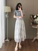 Women's Summer Slimming Midi Skirt Two-Piece Set with French Lace Stitching – Elegant and Stylish.