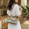 Large Capacity Woven Shoulder Bag Rainbow Striped Knit Hobo Bag New Straw Tote Bag  Summer Season