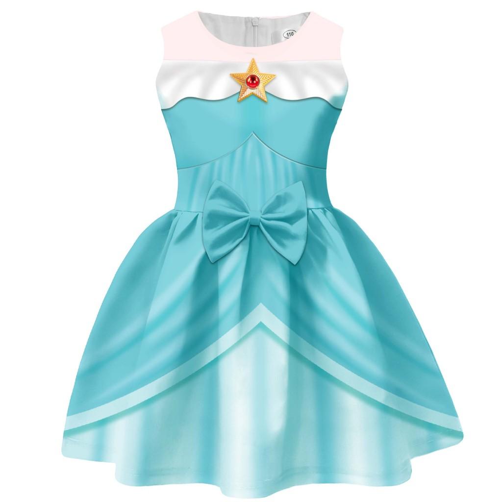 94264 Kids Girls Princess Rosalina Print Bow Sleeveless Dress 100cm