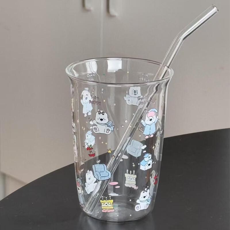 Cute Bear Glass Tumbler with Straw