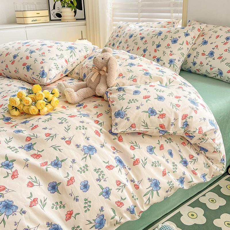 Pure Cotton Printed Four-piece Set, Pure Cotton Bed Sheet, Quilt Cover, Small Fresh Three-piece Set, Bed Home Thickened Quilt Cover