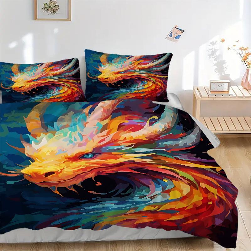 3pcs bedding set Dragon Artwork Includes 1 Comforter + 2 Pillowcases, Without Pillow Inserts, Soft Comfortable, Lightweight Breathable, Prin