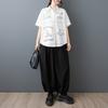 DIMANAF 2026 Plus Size New Spring Summer Blouse Short Sleeve Casual Shirt Women Loose Tops Shirts Cotton Black Print