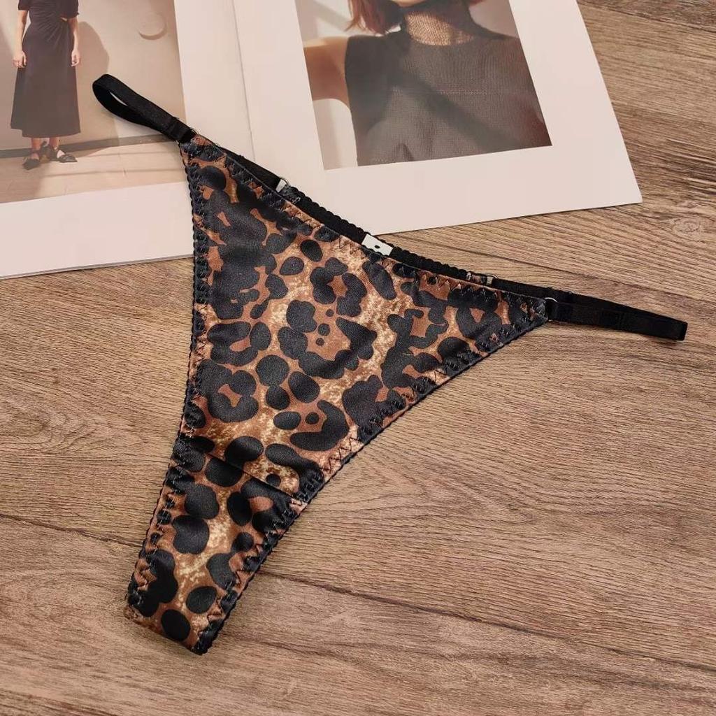 Damen Tanga sexy Leopardenmuster Satin nahtlose Unterwäsche Damen reine Baumwolle Schritt atmungsaktiv niedrige Taille Damenunterwäsche