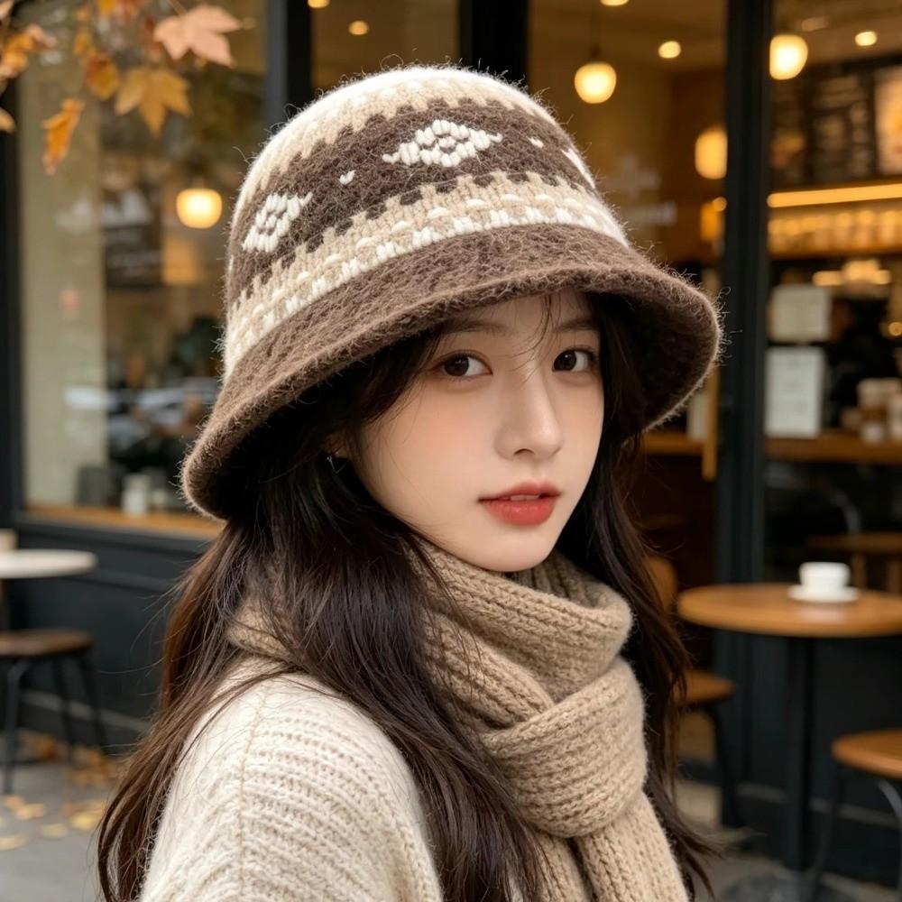 Warm Jacquard Knitted Hat Wool Jacquard Pattern Beanies Cute Knitted Fisherman Hat Winter