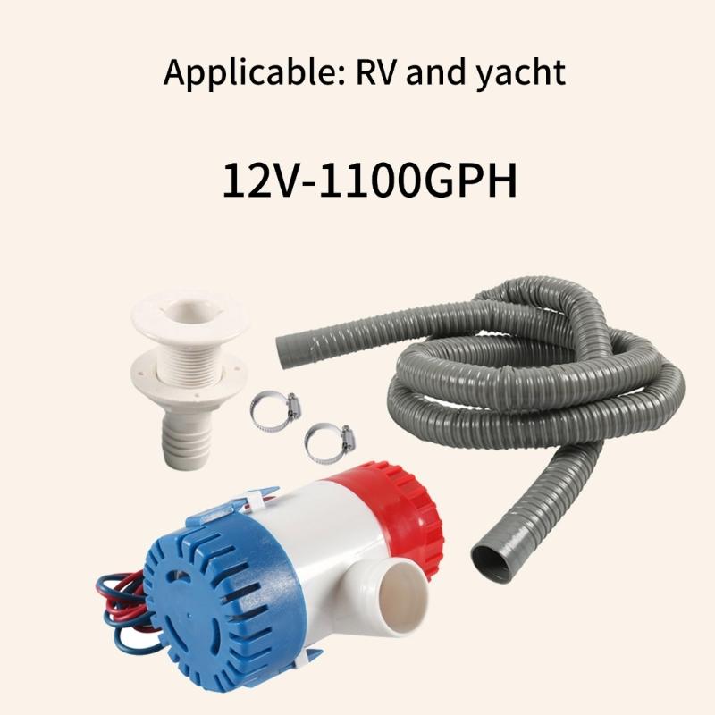 Kraftig 1100GPH PVC lensepumpe med dreneringssett slangeklemmer gjennom skrogtilpasning for bobil seilbåter Yacht vannscooter