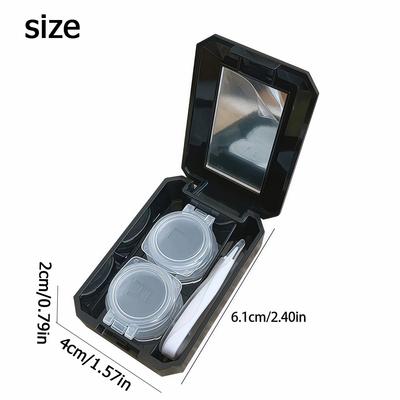 Estojo para lentes de contato, cor sólida simples portátil mini com tampa flip de pressão, caixa dupla. Design minimalista de cor sólida.zwq