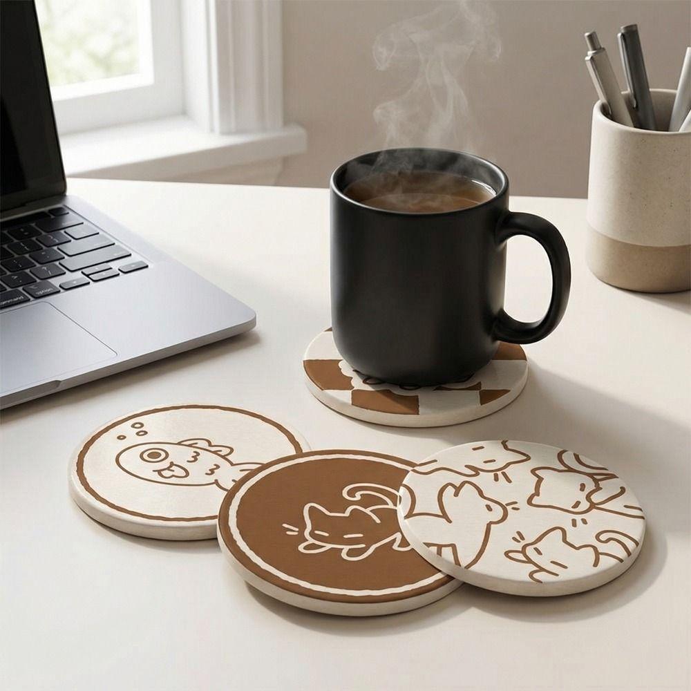 Non-slip Diatom Mud Coaster Round Insulation Pad Cute Cup Mat Coffee Mug