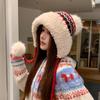 Winter Dicke Warme Mütze mit Ohrenklappen Damen Niedlich Plüsch Quaste Gestrickt Outdoor Kälteschutz