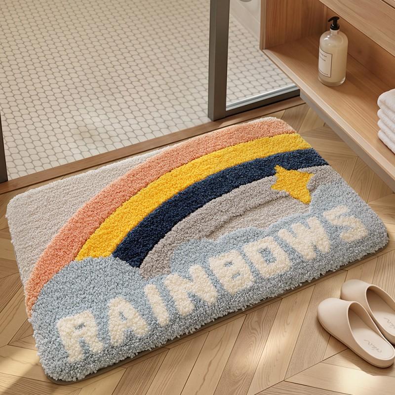 Plush Bath Mat Absorbent Non-Slip Floor Rug Bathroom Entrance Quick Dry Chenille Carpet Korean Style Home Decor