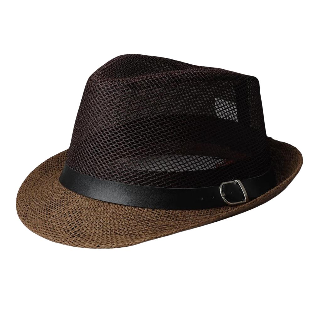 

Male Summer Breathable Mesh Sun Cap Ladies Fashion Trilby Straw Hat Big Head Men Large Fedora 58cm 60cm 58cm коричневый