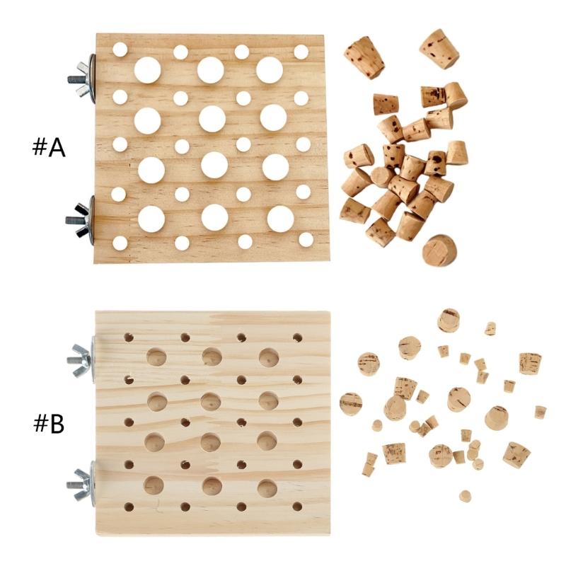 Bird Toy Parrot Pecking Toy Birdcages Block Grinding Foraging Cork Toy Small Medium Bird Cage Wood Puzzle for Conures