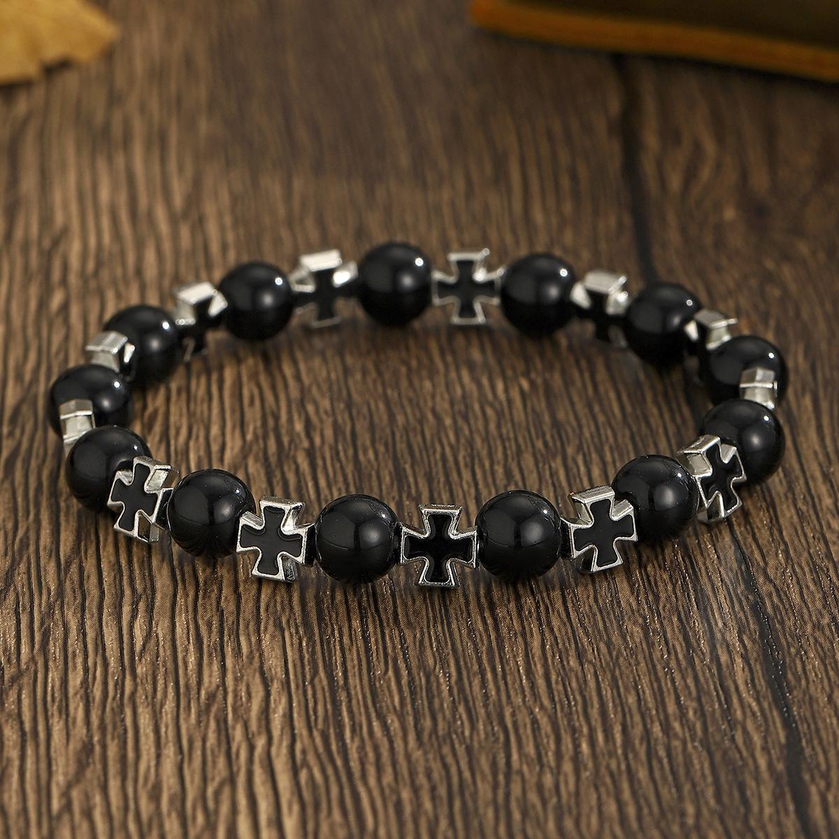 

Geometric cross bracelet men and women couples fashion versatile niche elastic bracelet чёрный