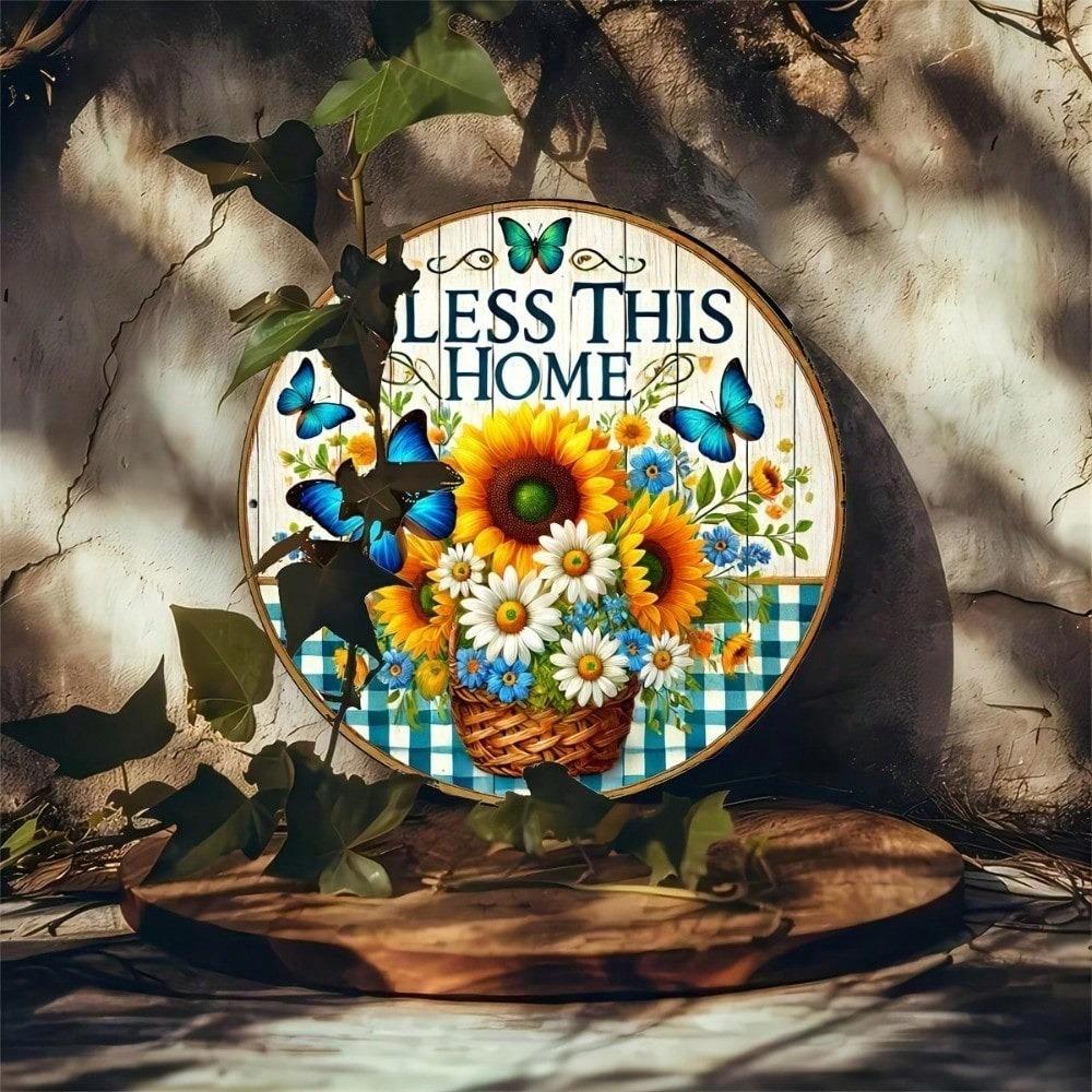 1pc Vintage Daisy Wreath 20cm Lightweight Aluminum Wall Decor Retro Spring Summer Door Hanging Farmhouse Holiday Everyday De