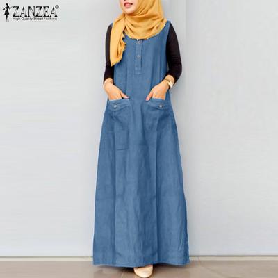 Women Casual O-neck Sleeveless Loose Long Dress