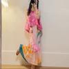 New Spring/Summer Small Tall Pink Gradient Sleeveless Top Printed Half Skirt Set