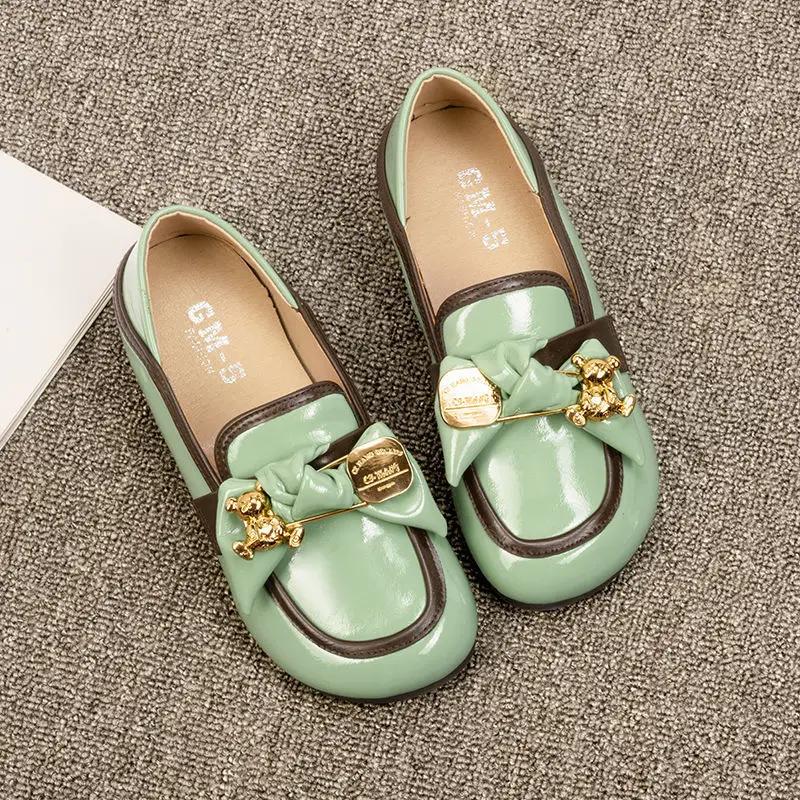 Flats Shoes for Women Low Heel Elegant Woman Footwear Flat Black Normal Leather Casual Round Toe Trend Y2k Luxury Brand Popular
