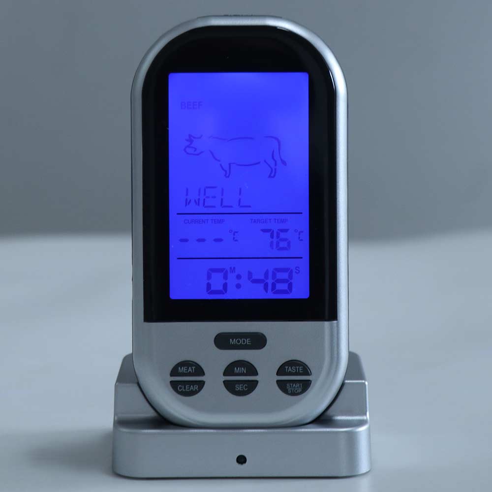 Silver Wireless Digital Meat Thermometer Temperature Sensor  For Grill BBQ Food Oven