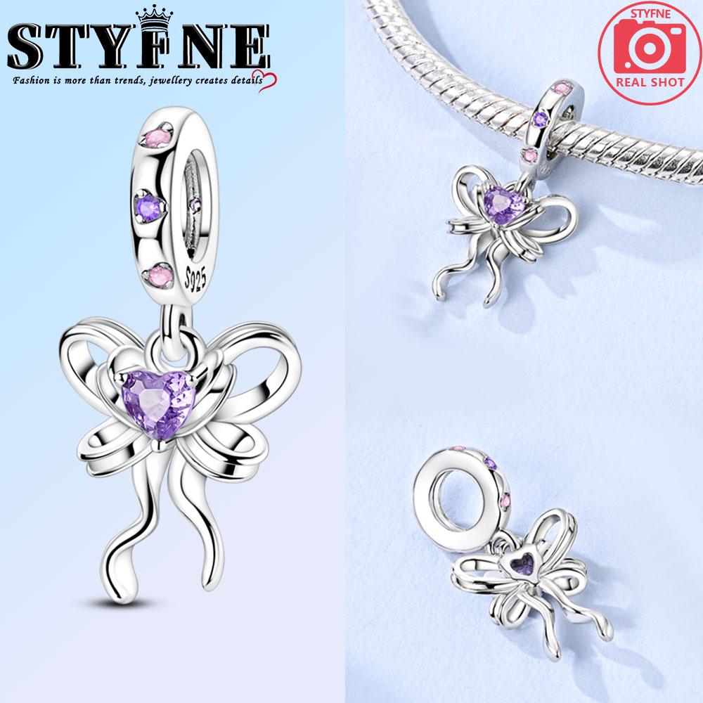 Copper Bow Charms Copper Pink Heart-Shaped Bow Pendants Charms Beads Fit Original Bangle Bracelets Diy Jewelry