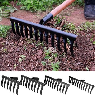 Ancinhos de folhas para gramados Ancinho de jardim para serviços pesados Ferramentas para gramado Ancinho de palha Ancinho de escarificação Enxada de jardim de metal Ancinho de jardinagem para afrouxamento