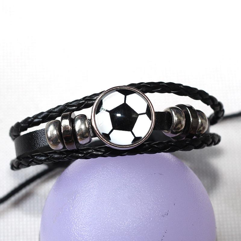 Fashionable football bracelet, fan leather bangle, trendy punk retro beaded leather bracelet jewelry