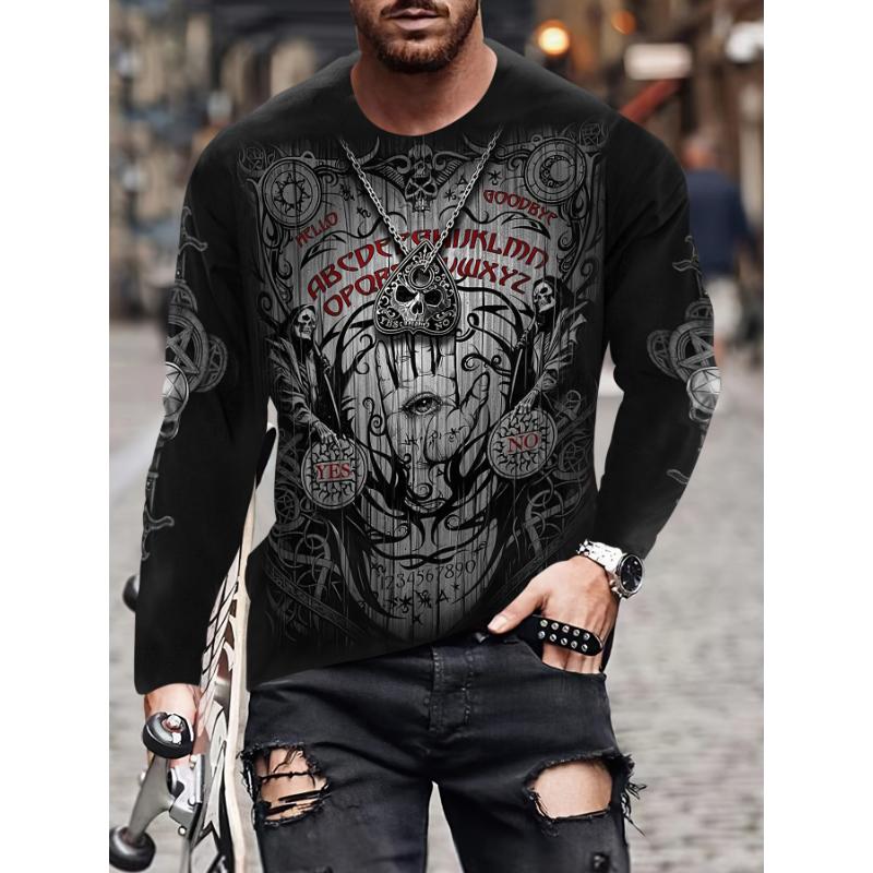 Modisches Herren Rundhals Langarm 3D Lässiges Farbprint Lässiges Langarm Rundhals T-Shirt