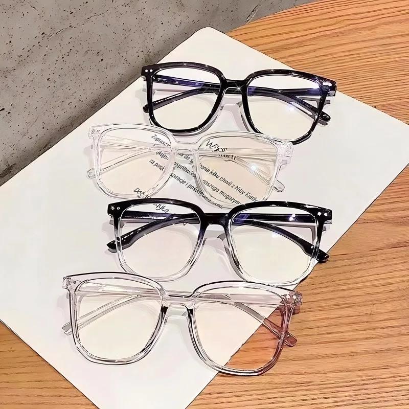 4pcs Anti Blue Light Glasses Men Women Large Square Frame Computer Gaming Eye Protection Classic Plain Glass Spectacles
