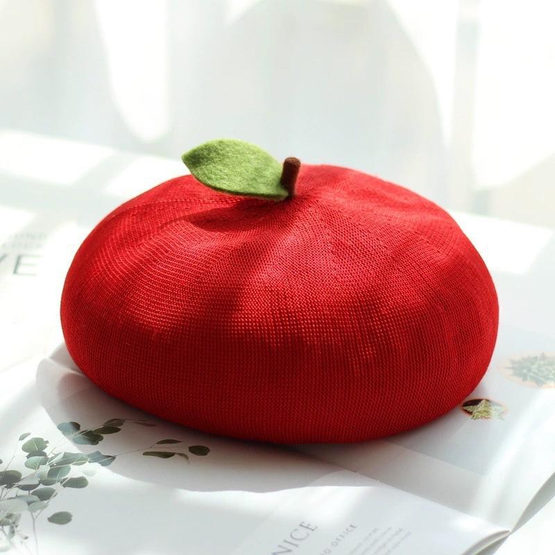 Autumn and Winter Beret Japanese Soft Girl Painter Hat Girl Cute Little Leaf Bud Hat Fruit Orange Spring and Summer Breathable