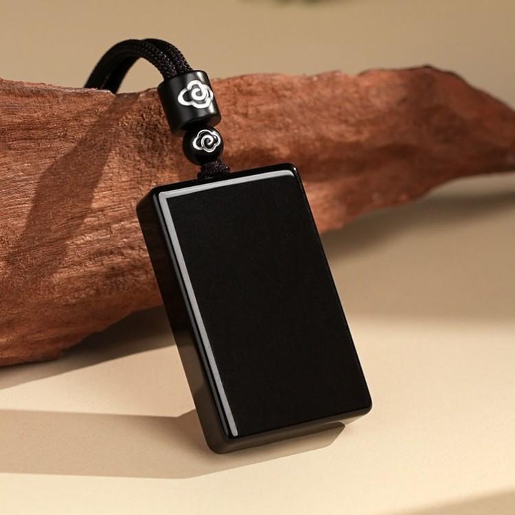 Natural Obsidian Wushi Pai Necklace with Donghai Crystal Pendant - Unisex Jade Pendant