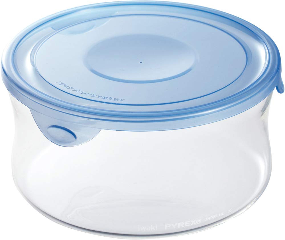 iwaki Glass Storage Aqua Pack Heat-Resistant Container, Blue, Round, Medium, 840ml, & Microwave, KBT7402-BLN