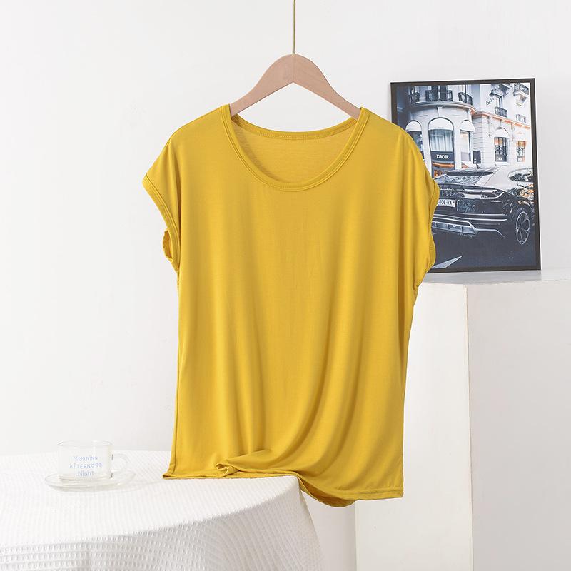 Summer Top for Moms Solid Color Ladies' Loose Fit Modal T-Shirt Plus Size Round Neck Short Sleeve T-shirt