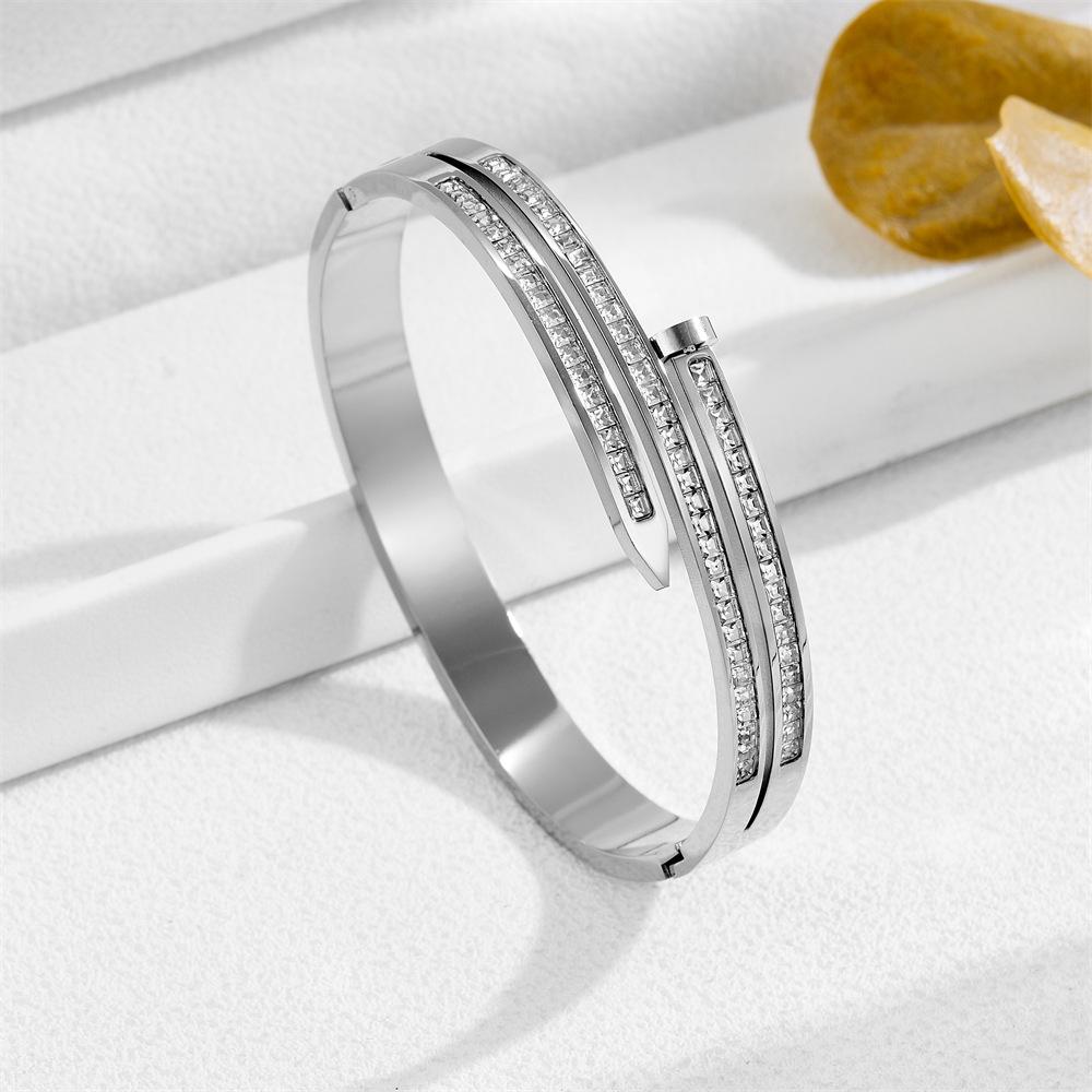 2026 Diamond-encrusted Nail Bracelet, Three-row Ladder Square Diamond Bracelet, Light Luxury Temperament, Personality Trend INS Style