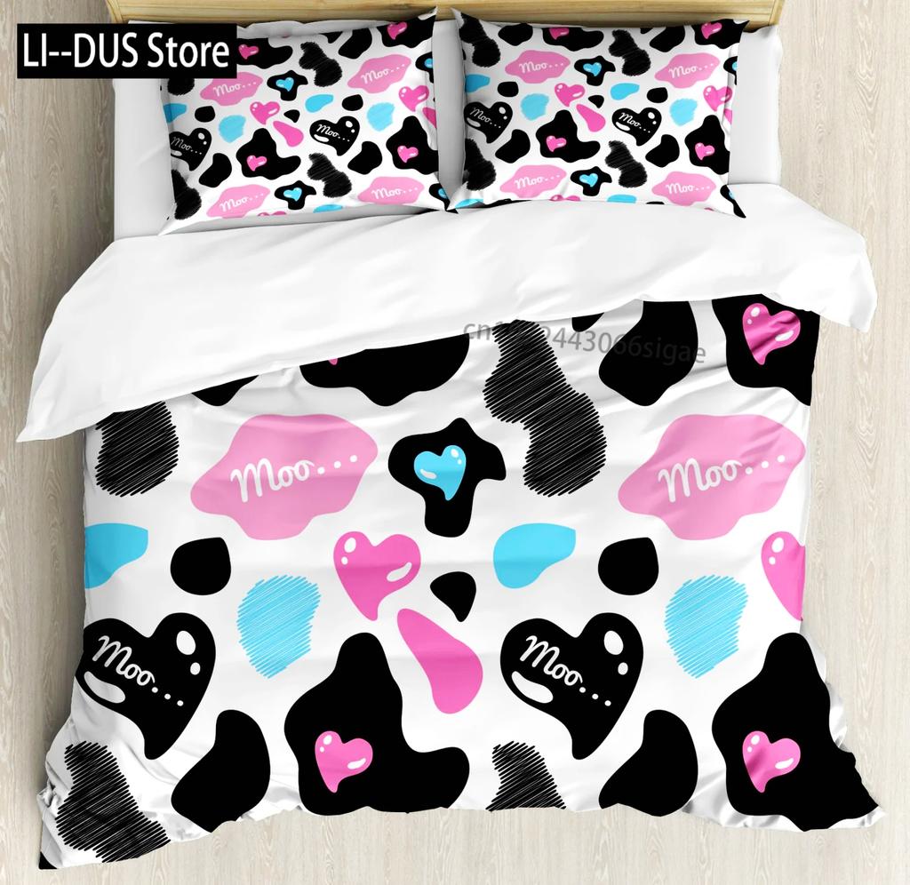 Comforter Cute Milk Cow Print Twin King Queen Microfiber Cartoon Cattle Bedding Set Farmhouse Animal Theme Comforter