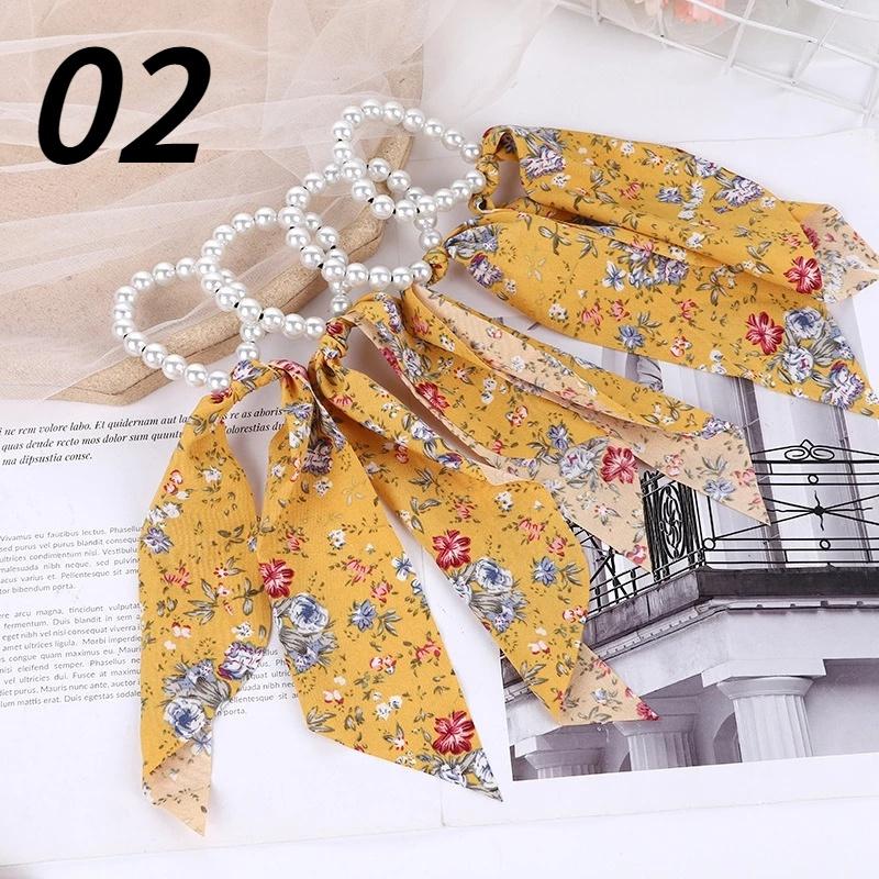 Woman Hair Scarf Ribbon Pearl Ties New Korean Style Hairband Scrunchies Girls Ponytail Holders Rubber Band Hair Accessories