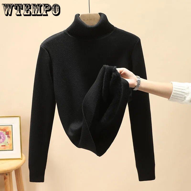 Turtleneck Sweater Fleece Thick Knitted Top Women's Korean Style Loose Pullover Sweaters Winter Warm Cashmere Bottoming Shirt