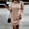 Frauen Herbst Winter Stricken Kleid Rollkragen Langarm Twist Textur Pullover Mini Kleid Einfarbig Verdickt Warme Lose Kleid