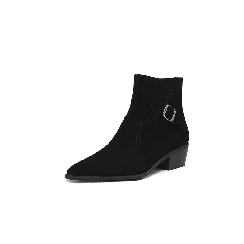 Fashion 2025 NEW Autumn Women Boots Cow Suede Leather Women Shoes Pointed Toe Ankle Boots Chunky Heel Western Modern Chelsea Boots