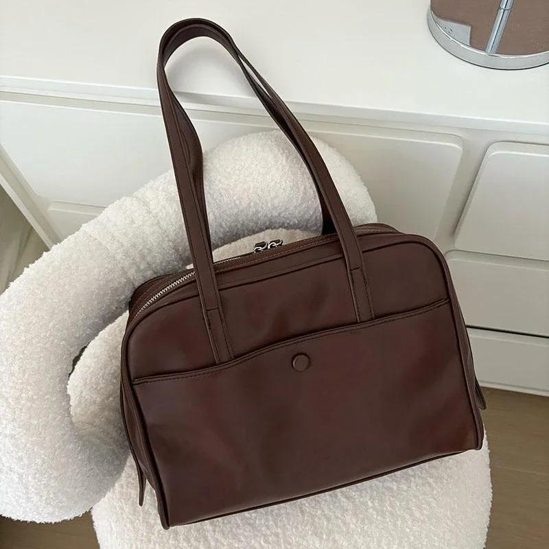 Retro Lässige Damen Schultertaschen Tragbare Pendler Damenbörse Handtaschen Große Kapazität Einfache Damen Buch-Tragetasche Unterarmtasche
