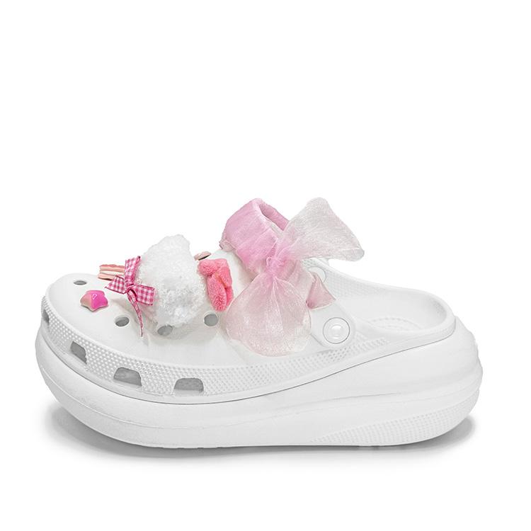 Crocs Crush Clog Sweetheart Snack EVA Cute Doll Girly Heart Princess Bow Ribbon Hole Shoes Unisex White