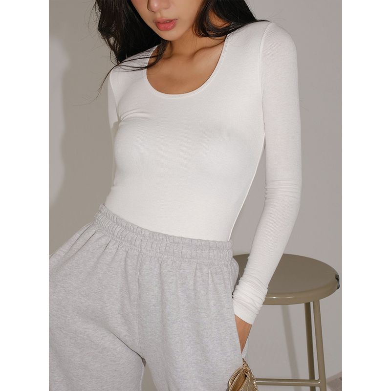 U-Collar Double-Layer High Elastic Threaded Long Sleeve Slim-Fit Jumpsuit